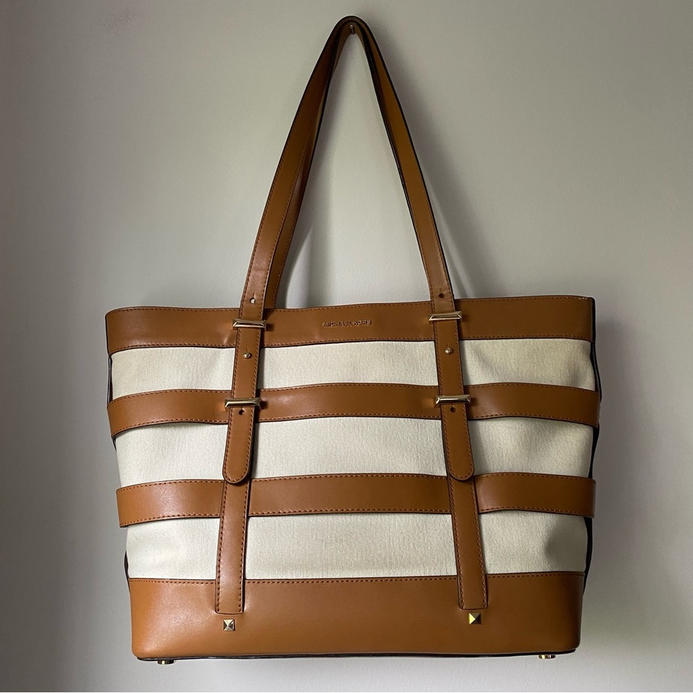 Michael Kors Tan and Cream Striped Tote